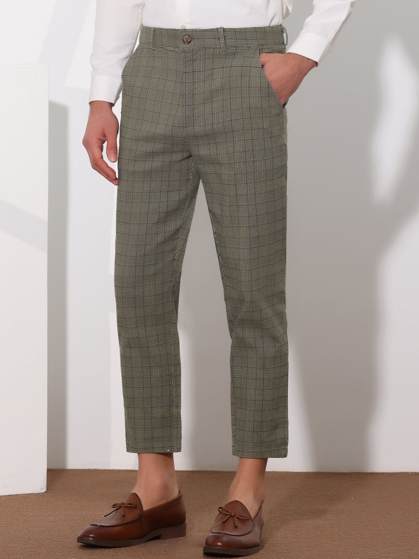 Bublédon Plaid Cropped Flat Front Ankle Length Checked Dress Pants