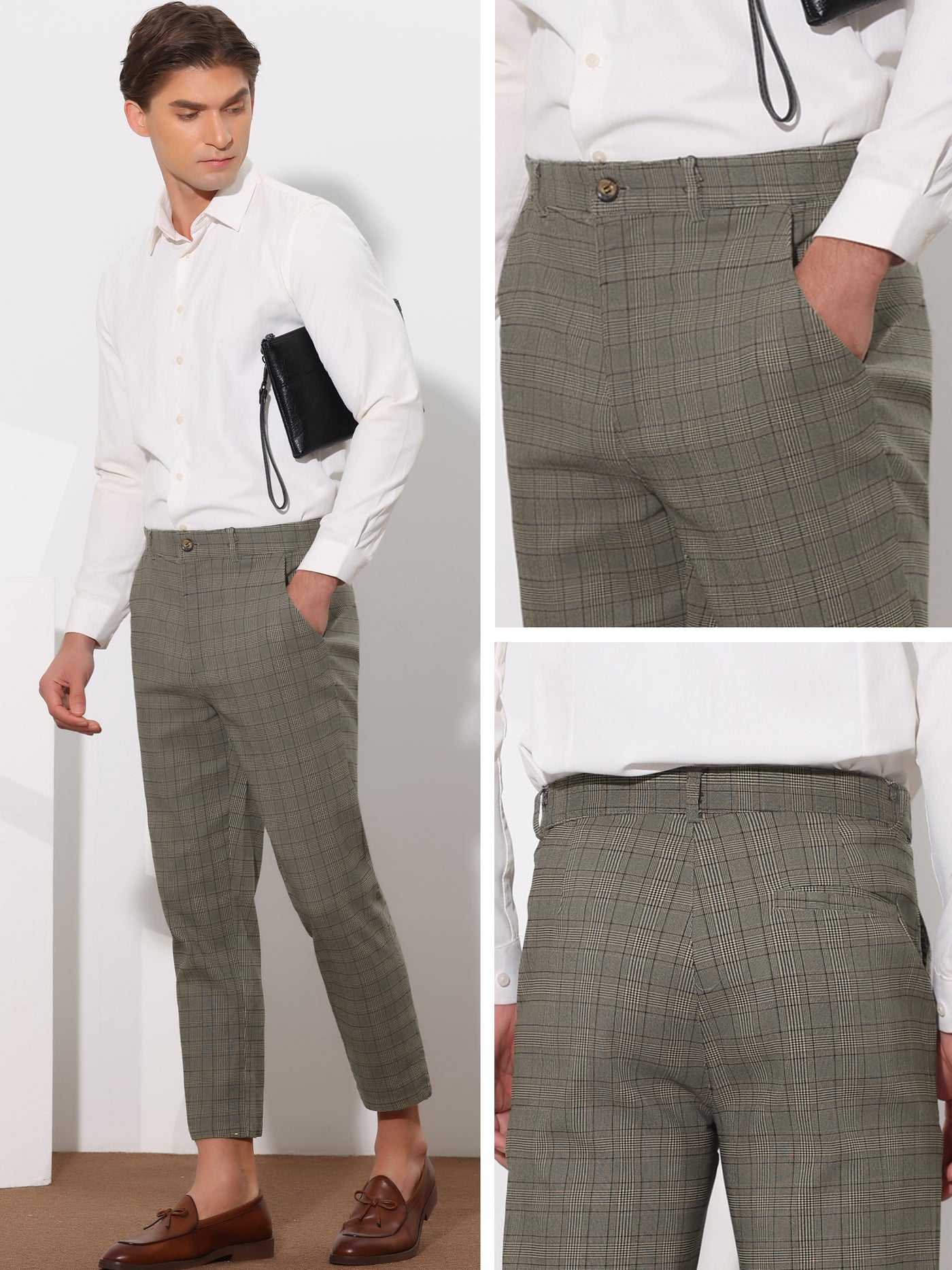 Bublédon Plaid Cropped Flat Front Ankle Length Checked Dress Pants