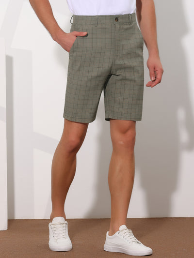 Classic Plaid Flat Front Business Checked Chino Shorts