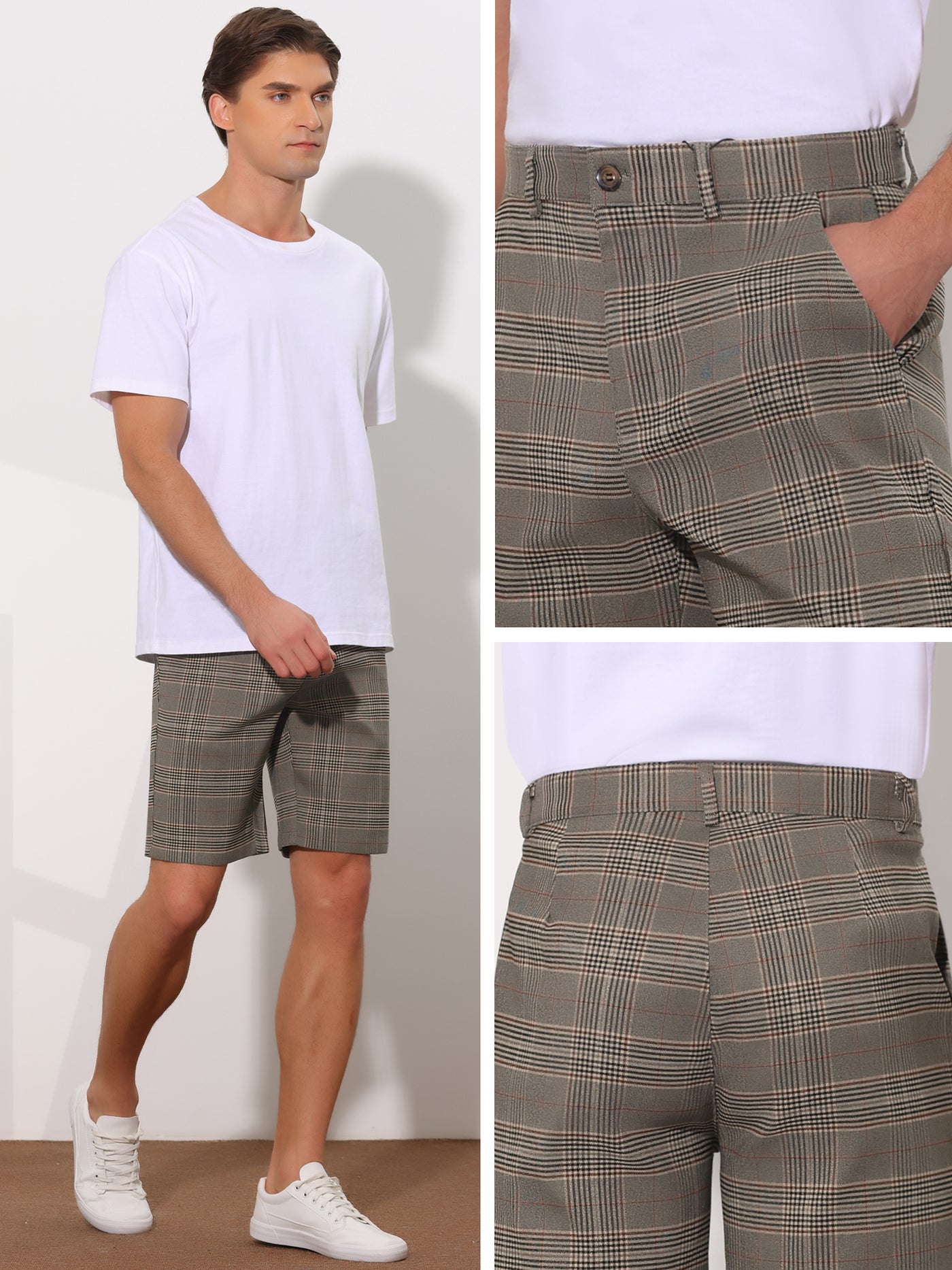 Bublédon Classic Plaid Flat Front Business Checked Chino Shorts