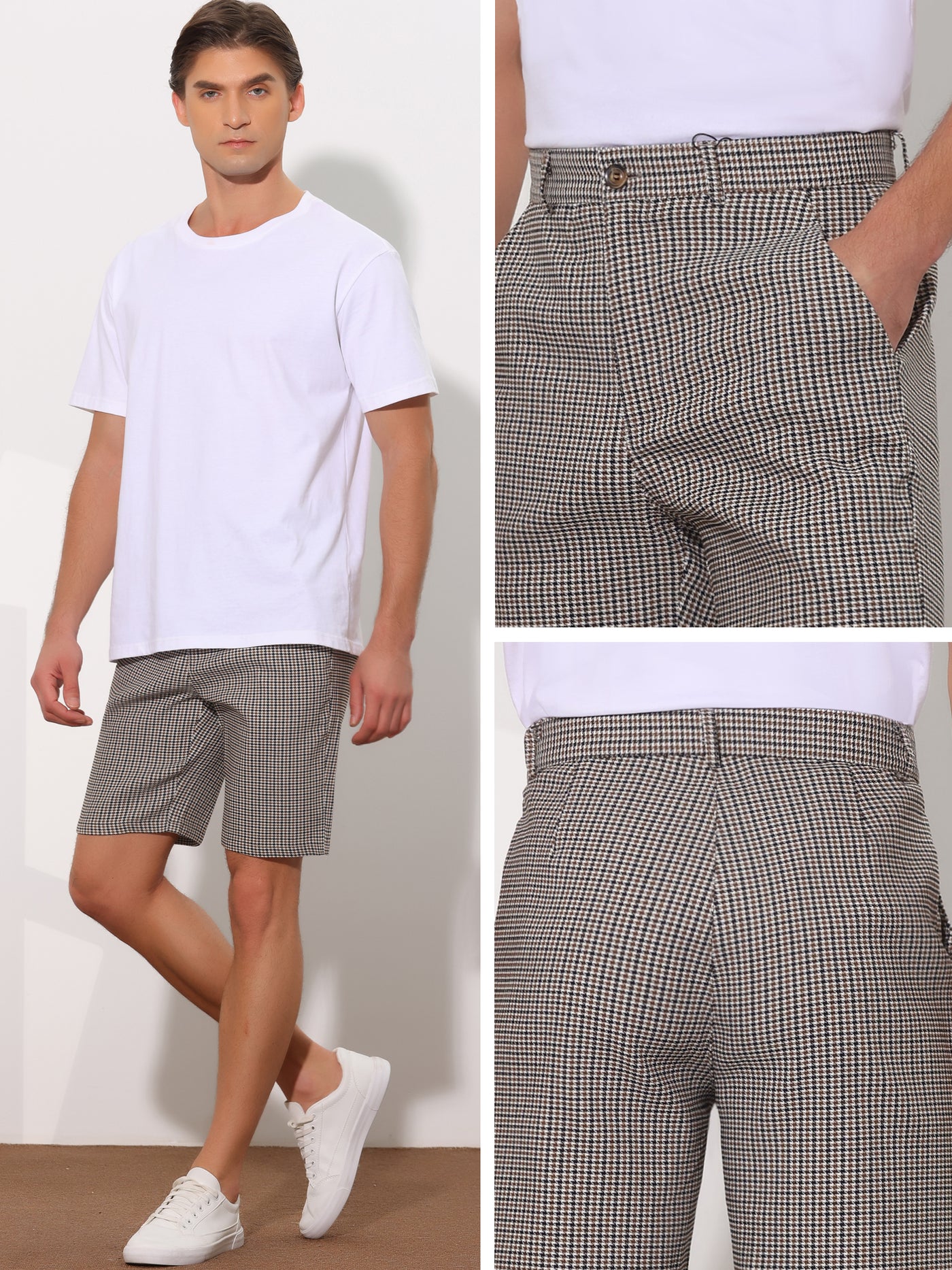Bublédon Classic Plaid Flat Front Business Checked Chino Shorts