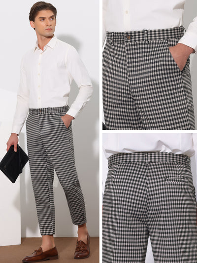 Plaid Dress Pants for Men's Flat Front Contrasting Colors Irregular Pattern Trousers