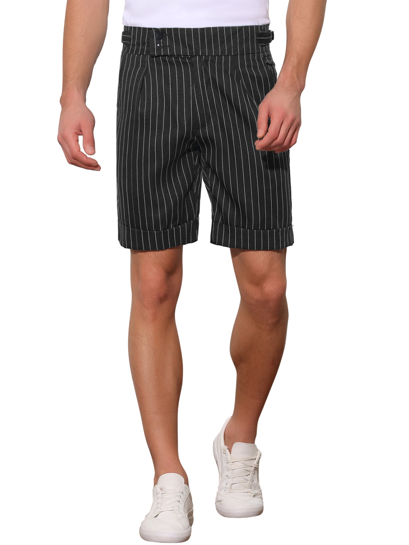 Bublédon Stripes Pleated Front Business Summer Chino Dress Shorts