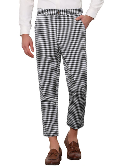 Plaid Dress Pants for Men's Flat Front Contrasting Colors Irregular Pattern Trousers