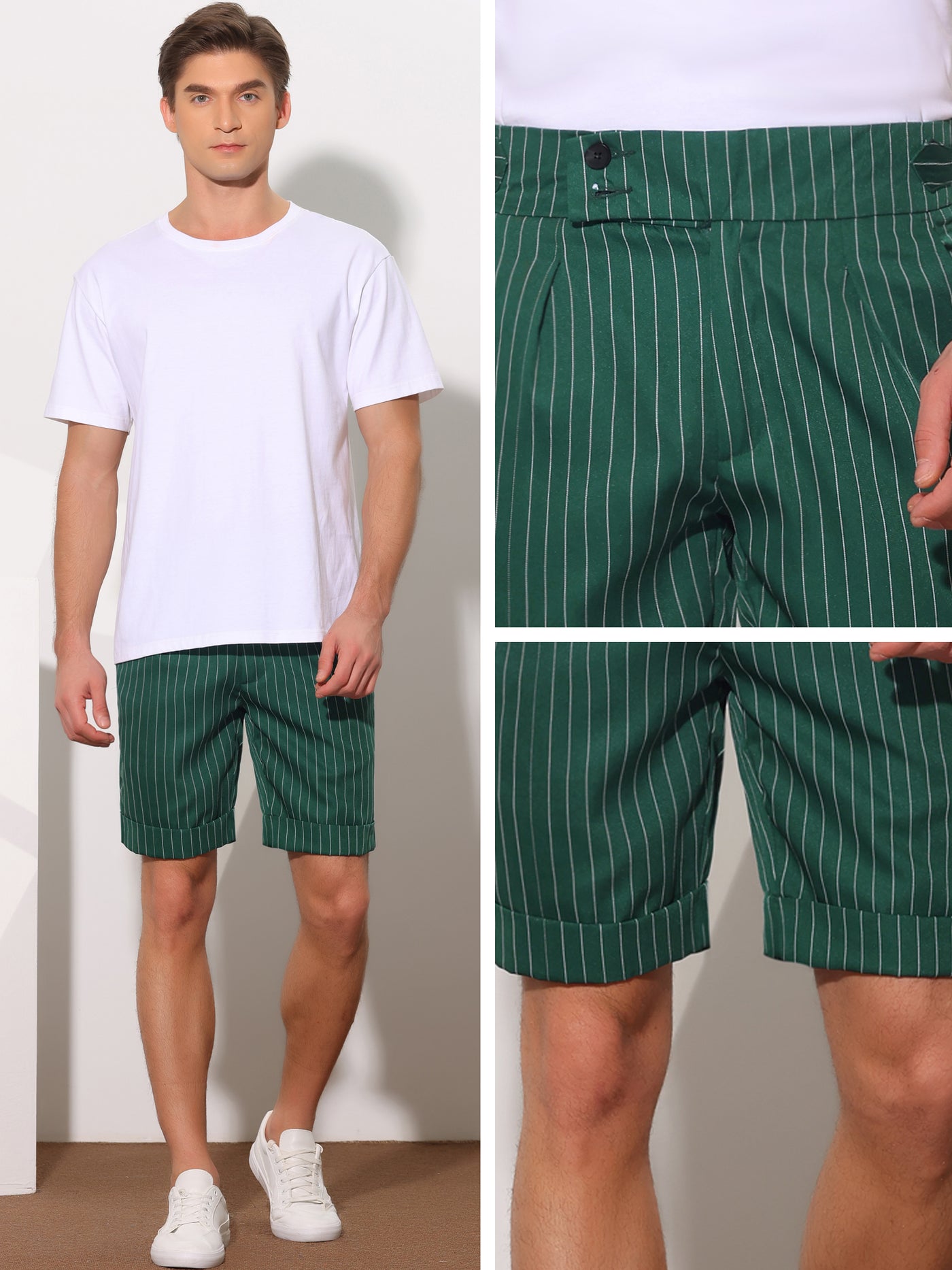 Bublédon Stripes Pleated Front Business Summer Chino Dress Shorts