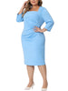Plus Size Dress for Women Square Neck Half Sleeve Pleated Front Sheath Dresses
