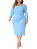 Plus Size Dress for Women Square Neck Half Sleeve Pleated Front Sheath Dresses