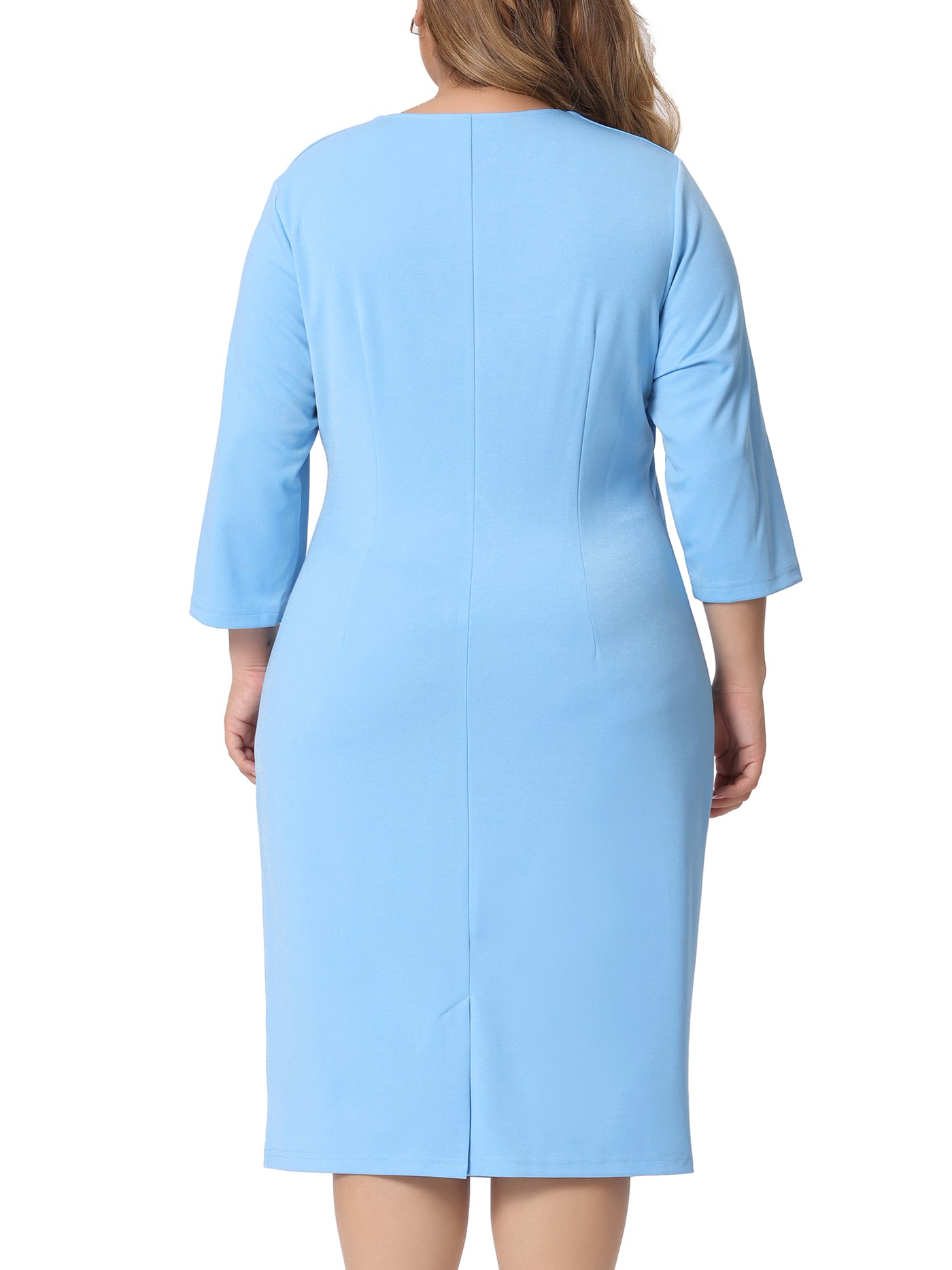 Bublédon Plus Size Dress for Women Square Neck Half Sleeve Pleated Front Sheath Dresses