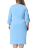 Plus Size Dress for Women Square Neck Half Sleeve Pleated Front Sheath Dresses