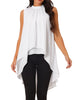 Casual Tie Back Asymmetrical High Low Sleeveless Mock Neck Flowy Tunic Blouse