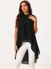 Casual Tie Back Asymmetrical High Low Sleeveless Mock Neck Flowy Tunic Blouse