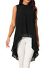 Casual Tie Back Asymmetrical High Low Sleeveless Mock Neck Flowy Tunic Blouse