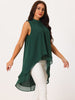 Casual Tie Back Asymmetrical High Low Sleeveless Mock Neck Flowy Tunic Blouse