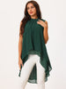 Casual Tie Back Asymmetrical High Low Sleeveless Mock Neck Flowy Tunic Blouse