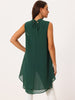 Casual Tie Back Asymmetrical High Low Sleeveless Mock Neck Flowy Tunic Blouse