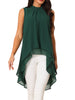 Casual Tie Back Asymmetrical High Low Sleeveless Mock Neck Flowy Tunic Blouse
