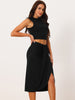 2Pcs Sleeveless Summer Crop Top and Side Split Draped Ruched Skirt Set