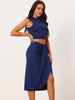 2Pcs Sleeveless Summer Crop Top and Side Split Draped Ruched Skirt Set