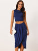 2Pcs Sleeveless Summer Crop Top and Side Split Draped Ruched Skirt Set
