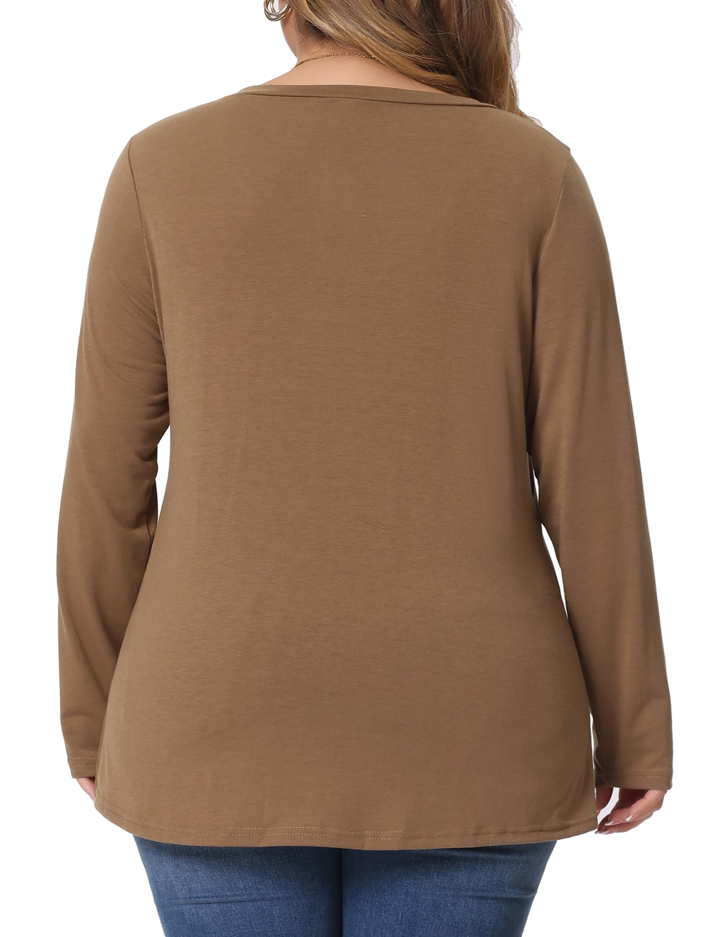 Bublédon Plus Size Long Sleeve V Neck Loose Button Blouses Tunic