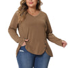 Plus Size Long Sleeve V Neck Loose Button Blouses Tunic