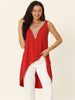 High Low Asymmetrical Top Sleeveless V Neck Irregular Hem Flowy Blouse Tops