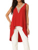 High Low Asymmetrical Top Sleeveless V Neck Irregular Hem Flowy Blouse Tops