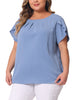 Woven H Line Round Neck Tulip Sleeve Blouse