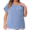 Woven H Line Round Neck Tulip Sleeve Blouse