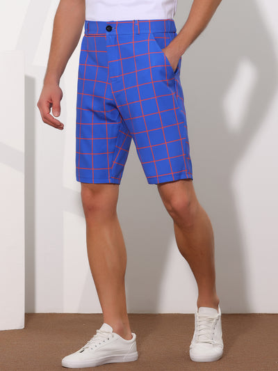 Plaid Golf Color Block Flat Front Formal Check Shorts