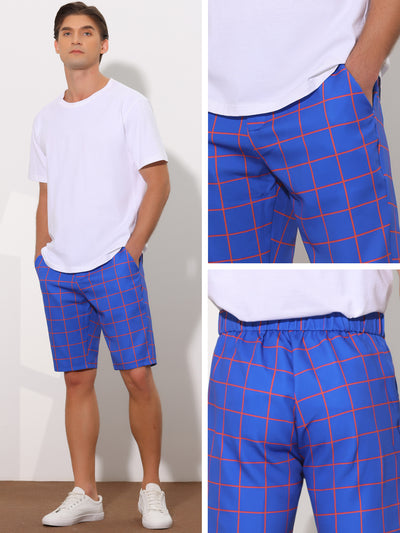 Plaid Golf Color Block Flat Front Formal Check Shorts