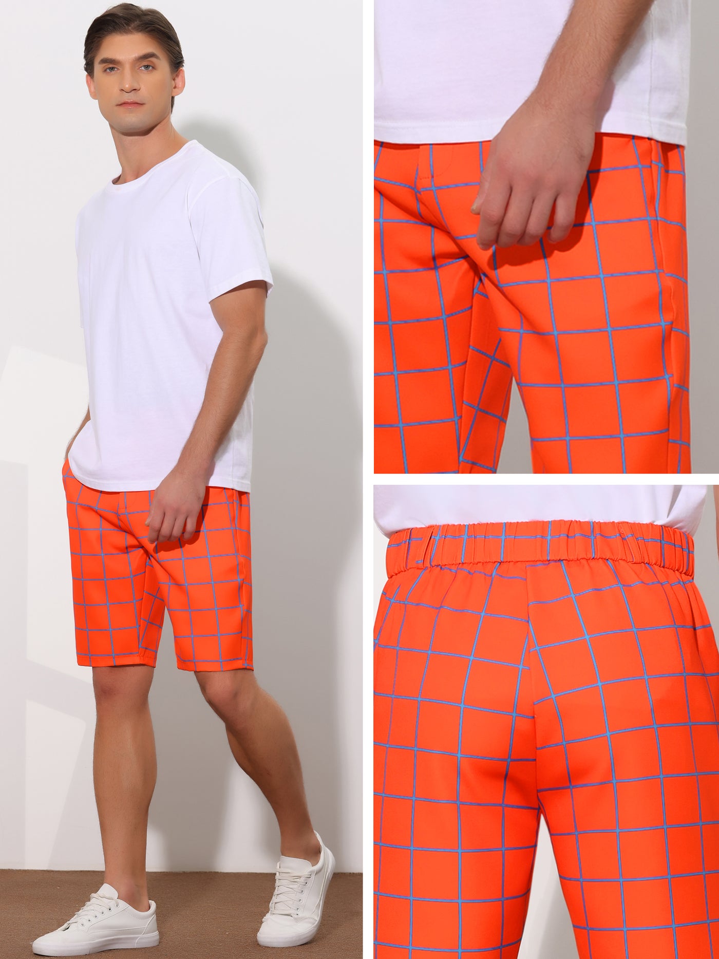 Bublédon Plaid Golf Color Block Flat Front Formal Check Shorts