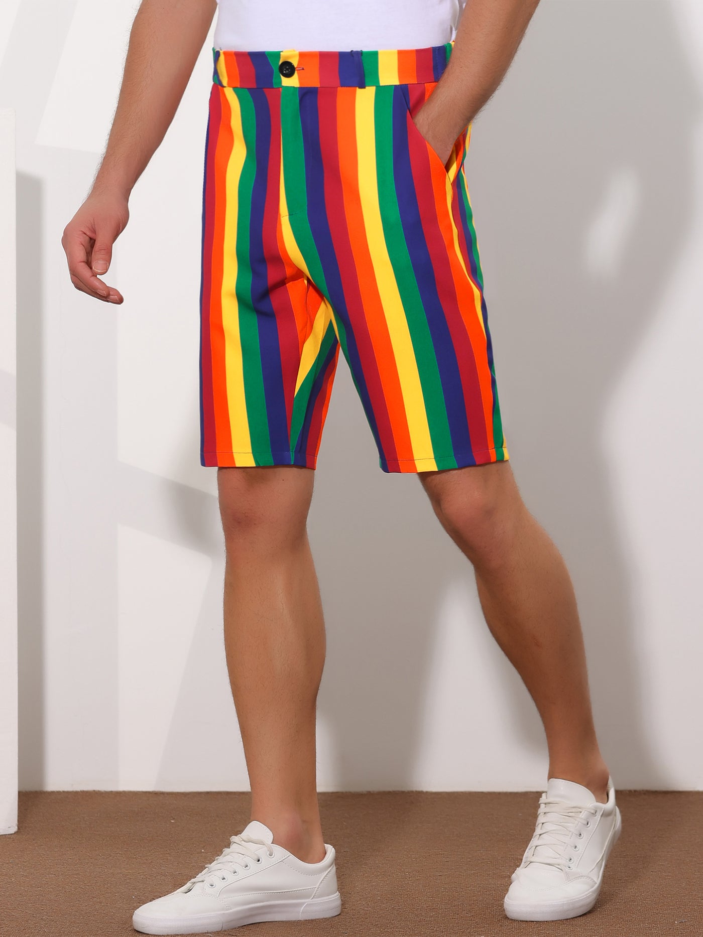 Bublédon Rainbow Striped Summer Casual Flat Front Printed Shorts