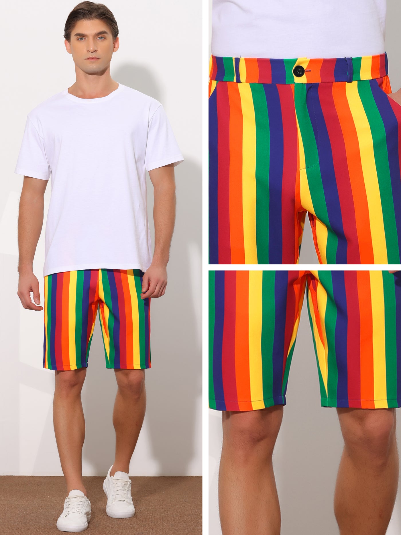 Bublédon Rainbow Striped Summer Casual Flat Front Printed Shorts