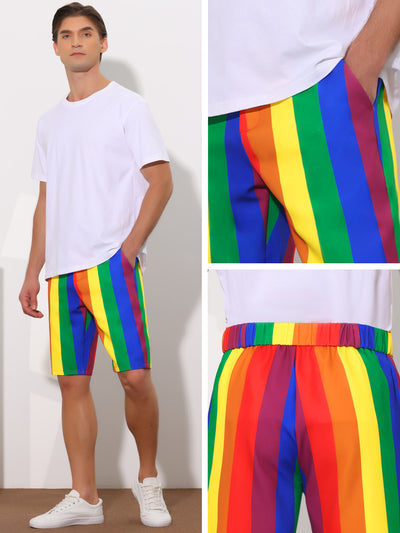 Rainbow Striped Summer Casual Flat Front Printed Shorts