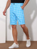 Plaid Flat Front Color Block Checked Shorts with Pockets