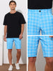 Plaid Flat Front Color Block Checked Shorts with Pockets