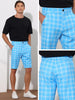 Plaid Flat Front Color Block Checked Shorts with Pockets