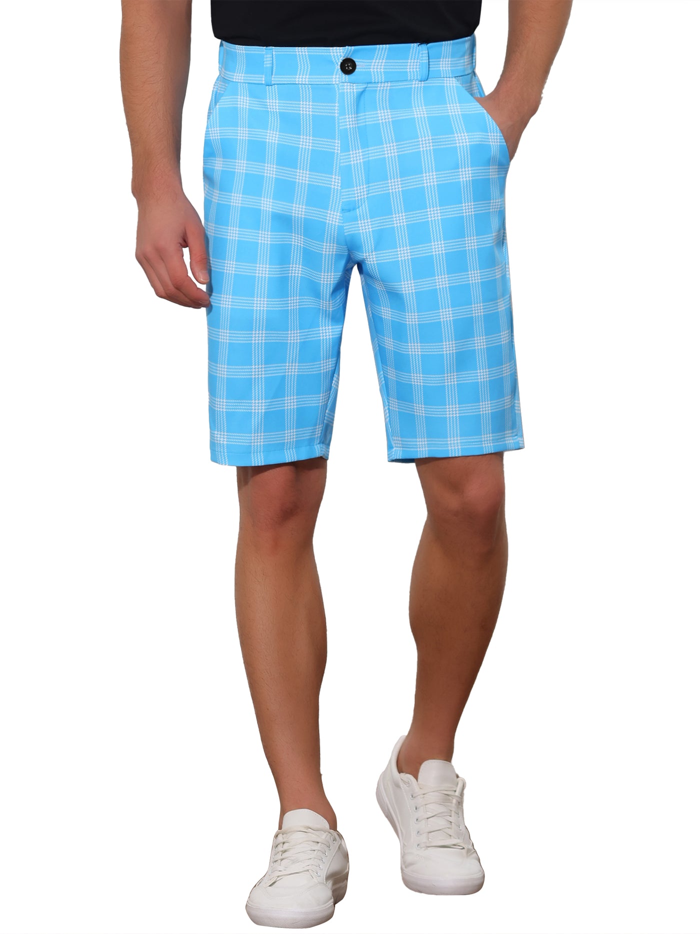 Bublédon Plaid Flat Front Color Block Checked Shorts with Pockets