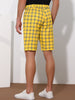 Plaid Flat Front Color Block Checked Shorts with Pockets