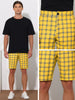 Plaid Flat Front Color Block Checked Shorts with Pockets