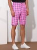 Plaid Flat Front Color Block Checked Shorts with Pockets