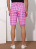 Plaid Flat Front Color Block Checked Shorts with Pockets