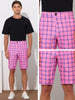 Plaid Flat Front Color Block Checked Shorts with Pockets