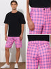 Plaid Flat Front Color Block Checked Shorts with Pockets