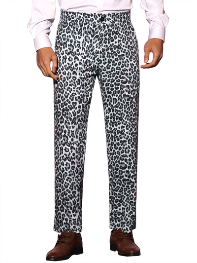 Animal Printed Dress Pants Flat Front Regular Fit Party Trousers