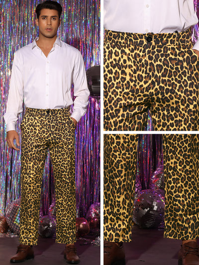 Animal Printed Dress Pants Flat Front Regular Fit Party Trousers