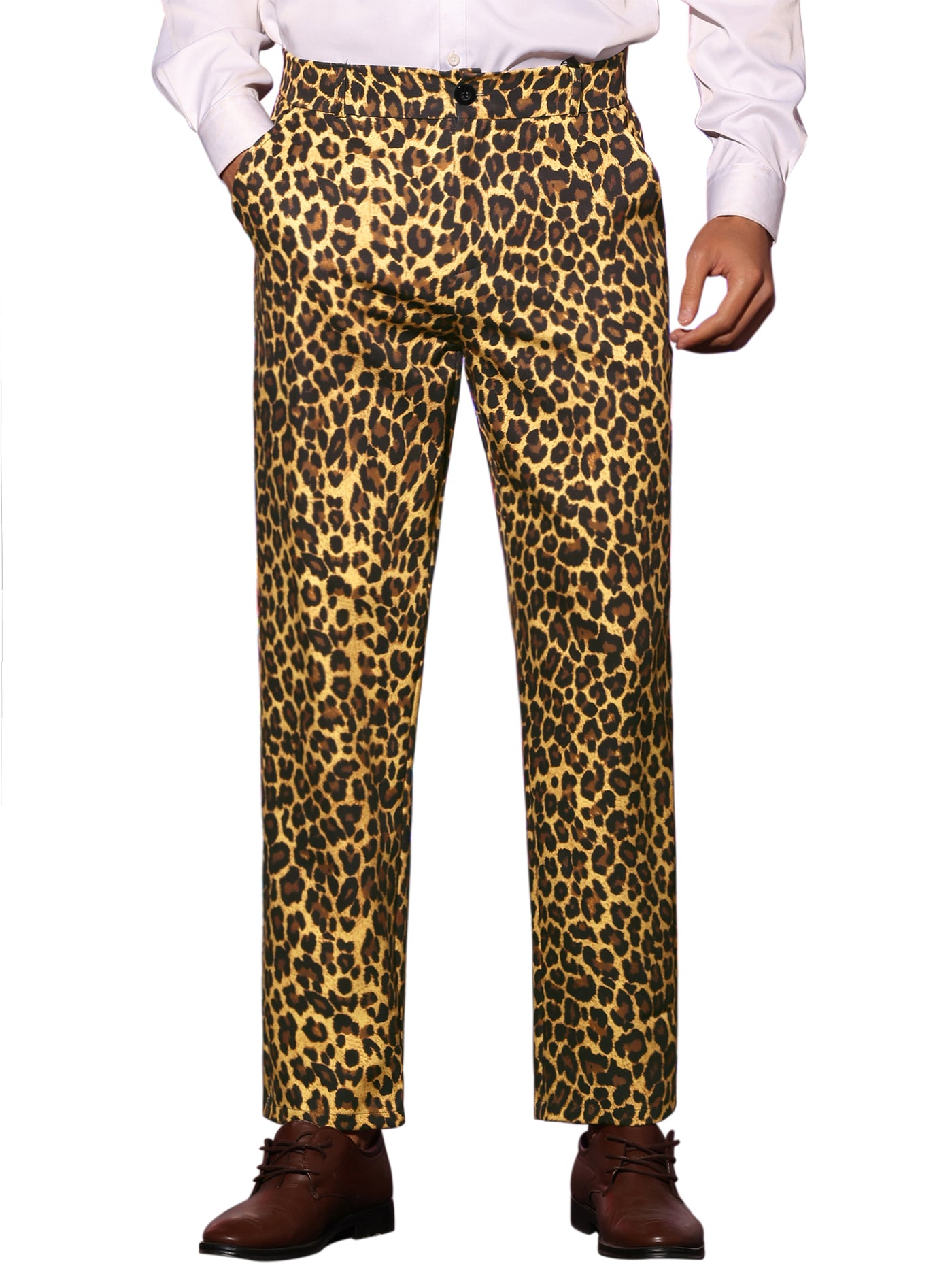 Bublédon Animal Printed Dress Pants Flat Front Regular Fit Party Trousers