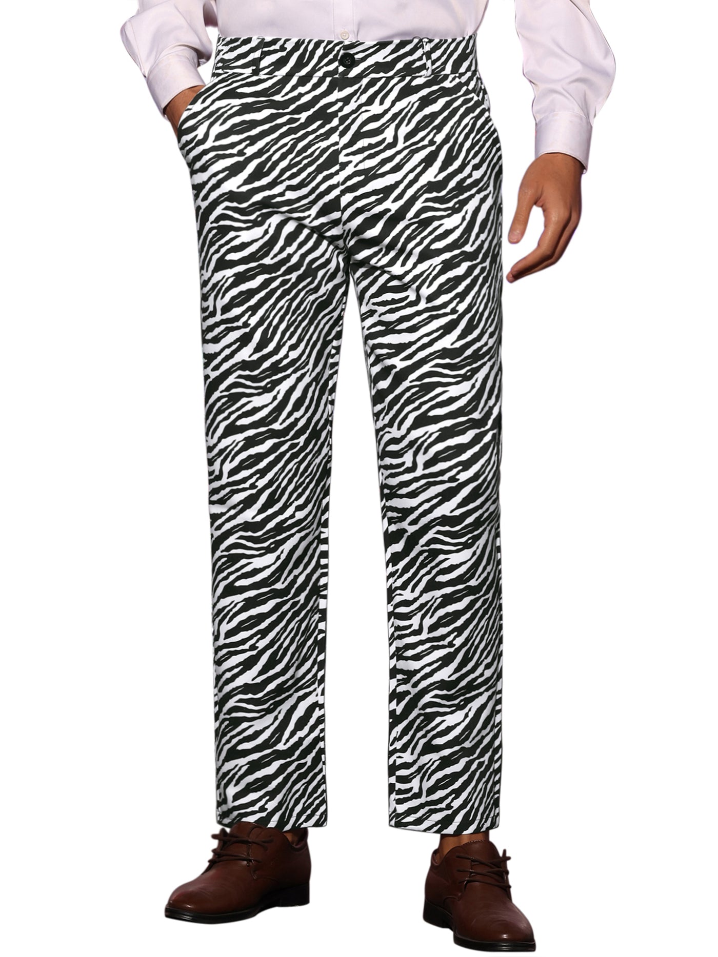 Bublédon Animal Printed Dress Pants Flat Front Regular Fit Party Trousers