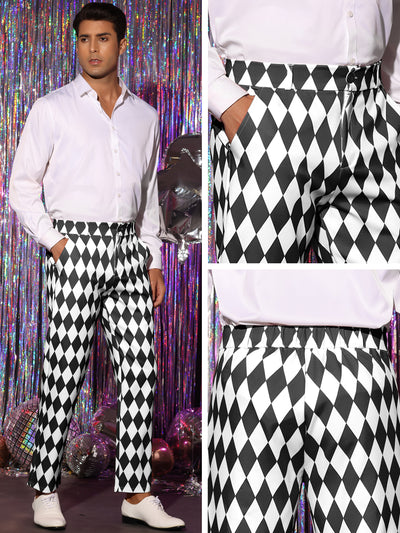Argyle Pattern Regular Fit Flat Front Party Prom Dress Trousers
